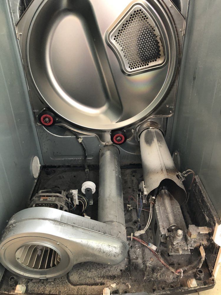 Dryer interior opened for service